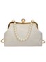 Elegant Imitation Pearl Beaded Handbag Clutch Bag with Detachable Crossbody Strap