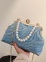 Elegant Imitation Pearl Beaded Handbag Clutch Bag with Detachable Crossbody Strap