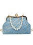 Elegant Imitation Pearl Beaded Handbag Clutch Bag with Detachable Crossbody Strap