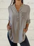 Plain Buttoned Loose Casual Blouse
