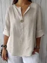 Cotton Loose V Neck Casual Blouse