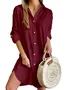 Loose Casual V Neck Buckle Shirt Dress