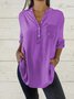 Plain Buttoned Loose Casual Blouse