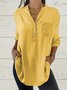 Plain Buttoned Loose Casual Blouse