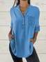Plain Buttoned Loose Casual Blouse