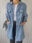 Casual Denim Plain Shirt Collar Denim Coat