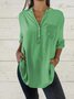 Plain Buttoned Loose Casual Blouse