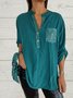 Plain Buttoned Loose Casual Blouse