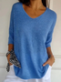 Yarn/Wool Yarn Casual V Neck Plain Sweater