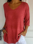 Yarn/Wool Yarn Casual V Neck Plain Sweater