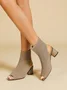 Minimalist Breathable Mesh Fabric Peep Toe Chunky Heel Boots