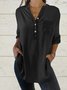 Plain Buttoned Loose Casual Blouse