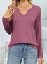 Notched Plain Loose Casual T-Shirt