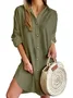 Loose Casual V Neck Buckle Shirt Dress