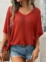 Plain Loose Yarn/Wool Yarn Dolman Sleeve Casual Blouse