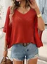 Plain Loose Yarn/Wool Yarn Dolman Sleeve Casual Blouse