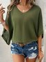 Plain Loose Yarn/Wool Yarn Dolman Sleeve Casual Blouse