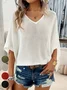 Plain Loose Yarn/Wool Yarn Dolman Sleeve Casual Blouse