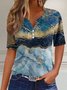 Casual Loose Abstract Notched T-Shirt