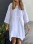 Loose Casual Cotton And Linen Plain Sweashirt Dress