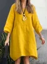 Loose Casual Cotton And Linen Plain Sweashirt Dress