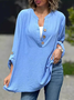 Loose V Neck Casual Plain Sweatshirt