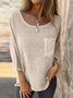 Cotton And Linen Casual Crew Neck Blouse