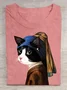 Casual Summer Cat Short Sleeve Loose Crew Neck T-shirt