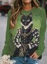 Crew Neck Cat Casual Sweatshirt