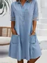 Denim Casual Pocket Stitching Shirt Dress