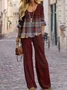 Casual Plaid Loose Crew Neck Two-Piece Set