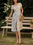 Vintage Linen Floral Square Neck Dress