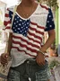 Casual Loose V Neck Independence Day T-Shirt