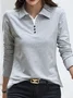 Loose Casual Plain Shawl Collar Blouse