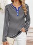 Striped Buckle Loose Casual T-Shirt