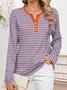 Striped Buckle Loose Casual T-Shirt