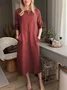 Cotton Crew Neck Casual Loose Dress With No