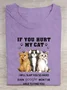Cat & Text Letters Printed Crew Neck T-Shirt