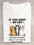 Cat & Text Letters Printed Crew Neck T-Shirt