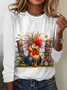 Casual Crew Neck Cotton-Blend Loose T-Shirt