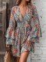 Loose Ethnic Casual V Neck Dress With No