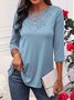 Plain Loose Casual Lace Edge T-Shirt