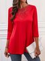 Plain Loose Casual Lace Edge T-Shirt