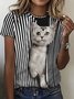 Jersey Cat Crew Neck Casual T-Shirt