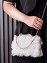 Elegant Mesh Rose Applique Clutch Bag with Rhinestone Handle