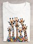 Cotton Casual Giraffe Crew Neck Loose T-Shirt