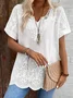 V Neck Cotton Loose Casual Blouse With No