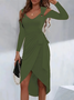 V Neck Casual Jersey Dress With No