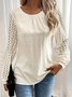 Casual Crew Neck Plain Blouse With No