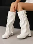 Buckle Fold Block Heel Mid-calf Boots